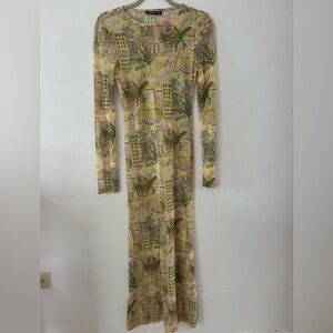 Nasty Gal Palm Print Long Sleeve Maxi Dress